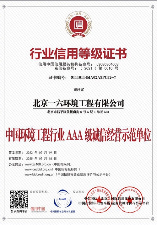 行業(yè)信用等級證書